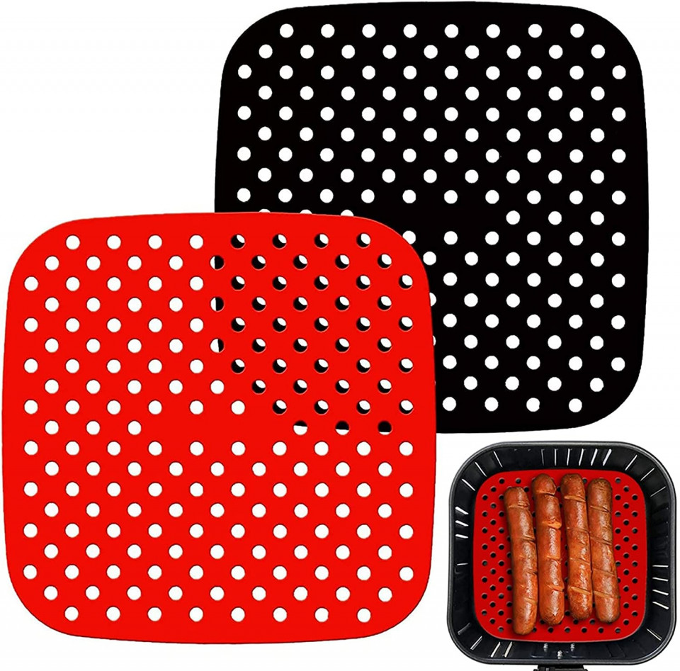 Set de 2 covorase pentru friteuza NANYUE, silicon, rosu/negru, 19 cm accesorii