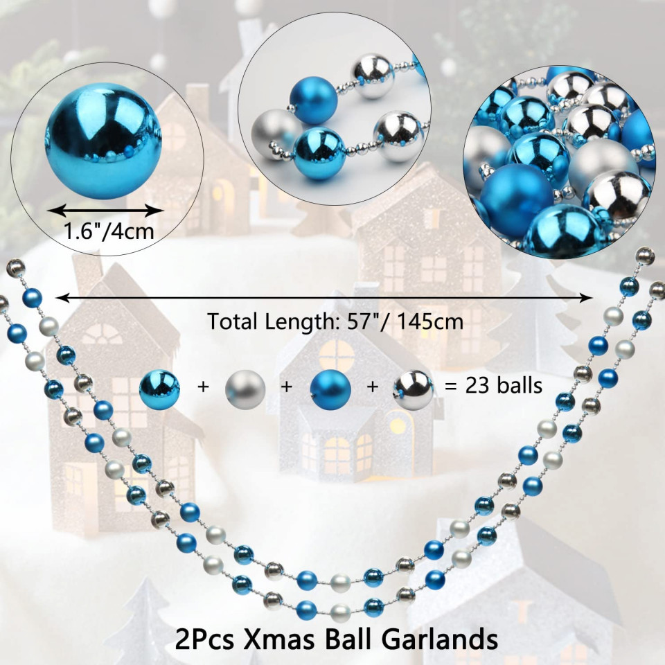 Poze Set de 2 ghirlande de Craciun Oairse, plastic, argintiu/albastru, 145 cm