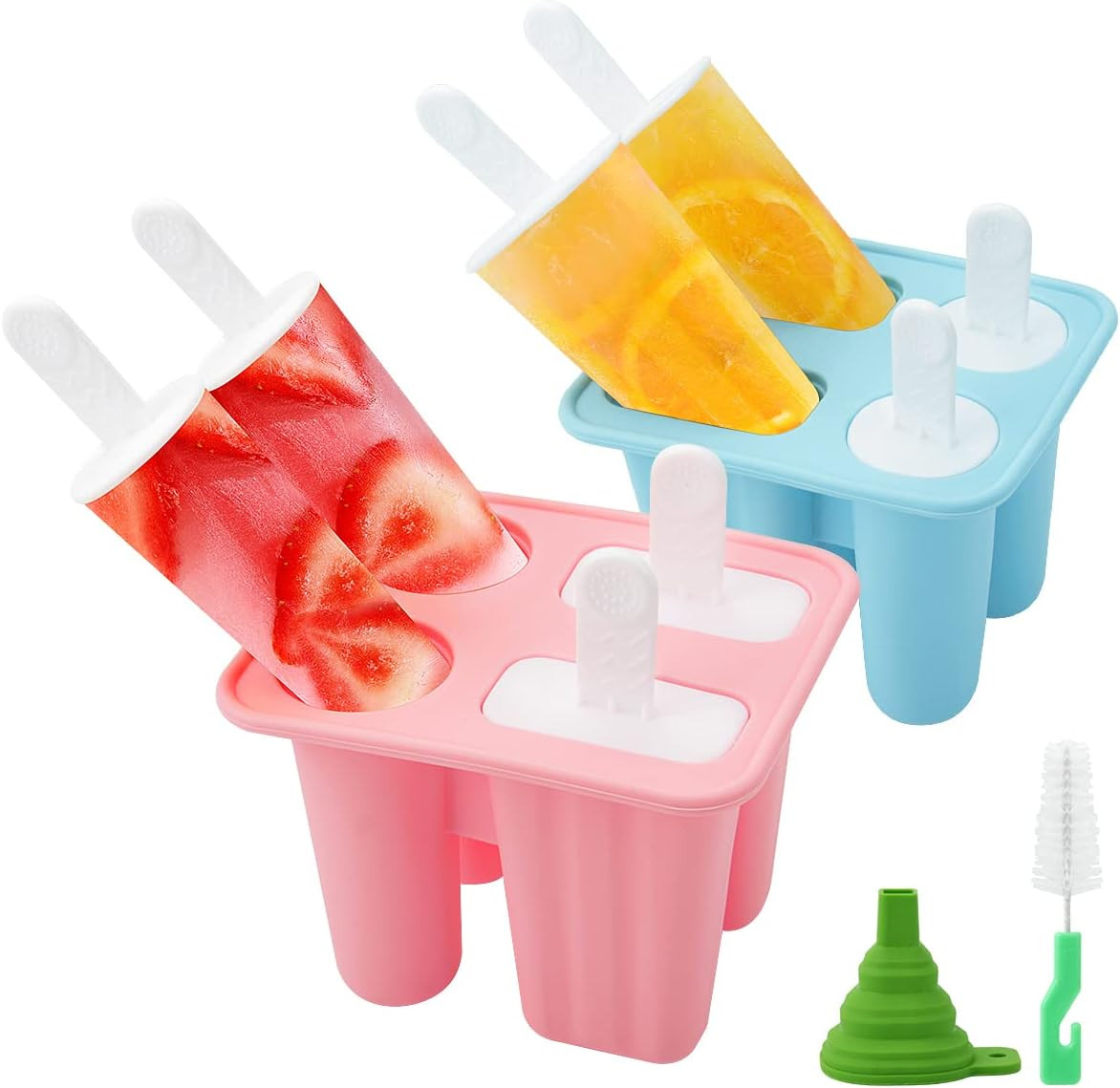 Set de 2 matrite cu palnie si perie pentru inghetata Philorn, silicon, roz/albastru, 10 x 12 x 9 cm