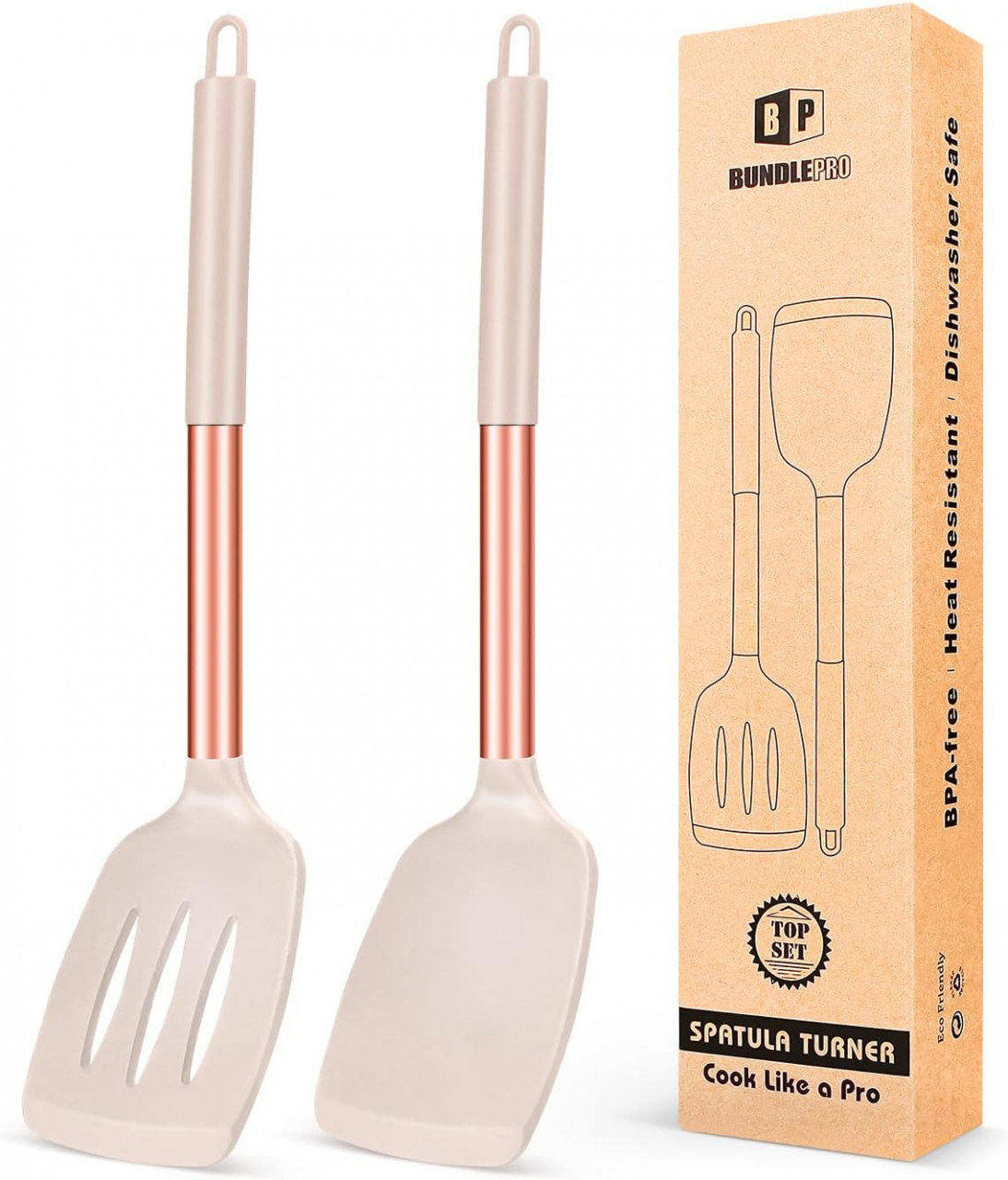 Set de 2 palete BUNDLEPRO, otel inoxidabil/silicon, roz, 35 x 8 cm