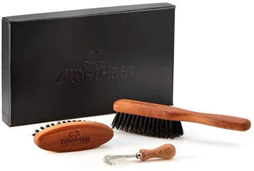 Set de 2 perii pentru ingrijirea barbii zilnic, lemn/ peri mistret, negru/maro, resigilat