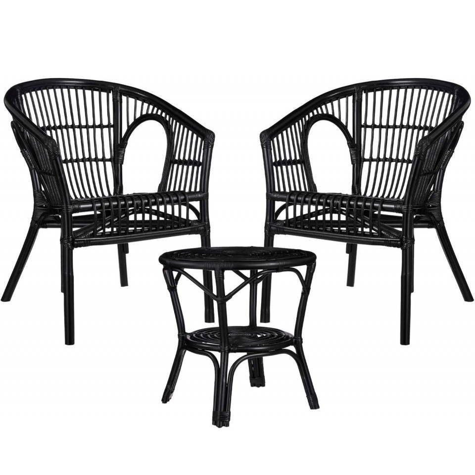 Set de 2 scaune si o masuta pentru gradina Zambia, ratan, negru chilipirul-zilei.ro/ imagine noua