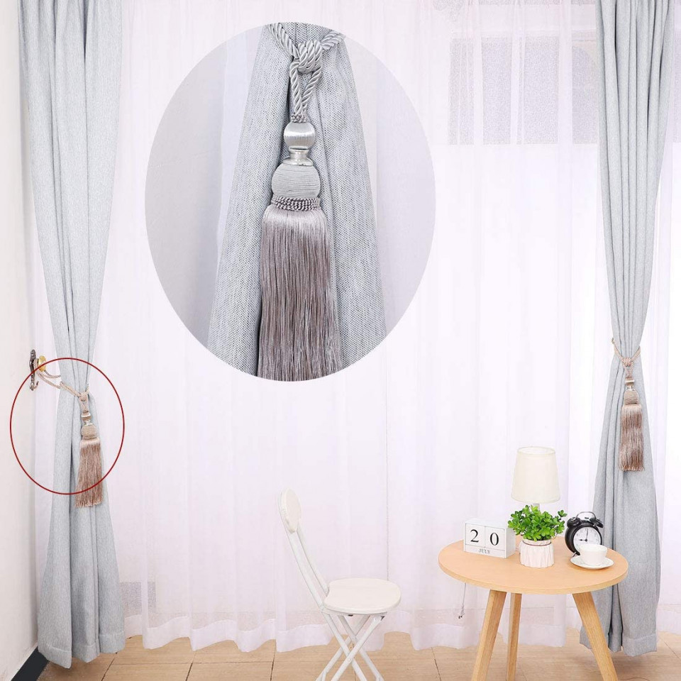 Poze Set de 2 snururi cu ciucuri pentru cortina ‎Sourcing map, poliester, bej, 74 cm
