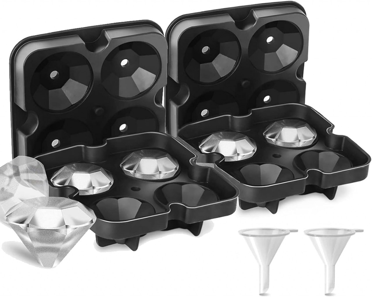Set de 2 tavi pentru cuburi de gheata Saicoos, silicon, negru, forma diamant, 12,5 x 12,5 cm