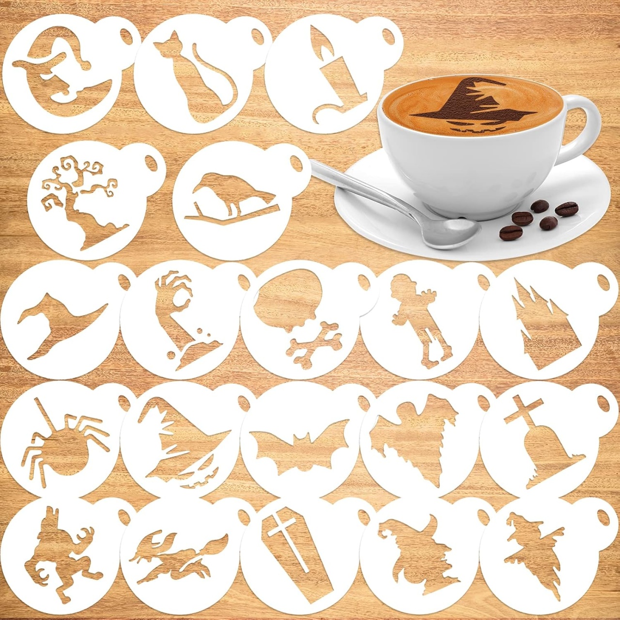 Set de 20 forme pentru decorarea prajiturilor Qpout, plastic, alb, 6,5 cm