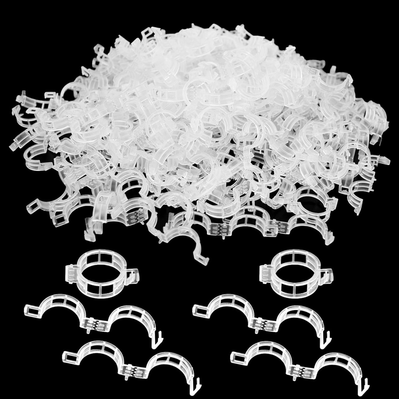 Set de 200 cleme pentru fixarea plantelor Tarocat, plastic, transparent, 3 x 0,9 cm