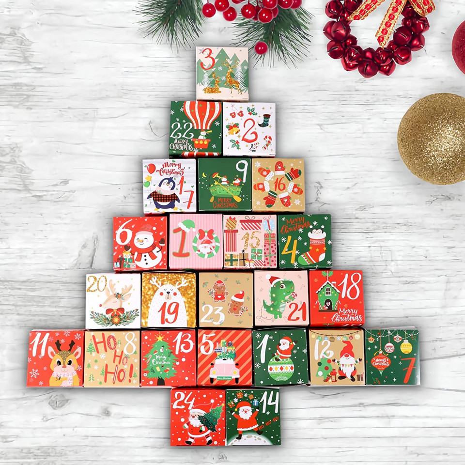 Poze Set de 24 cutii pentru calendar de advente Fyguard, hartie, multicolor, 7 x 7 x 7 cm