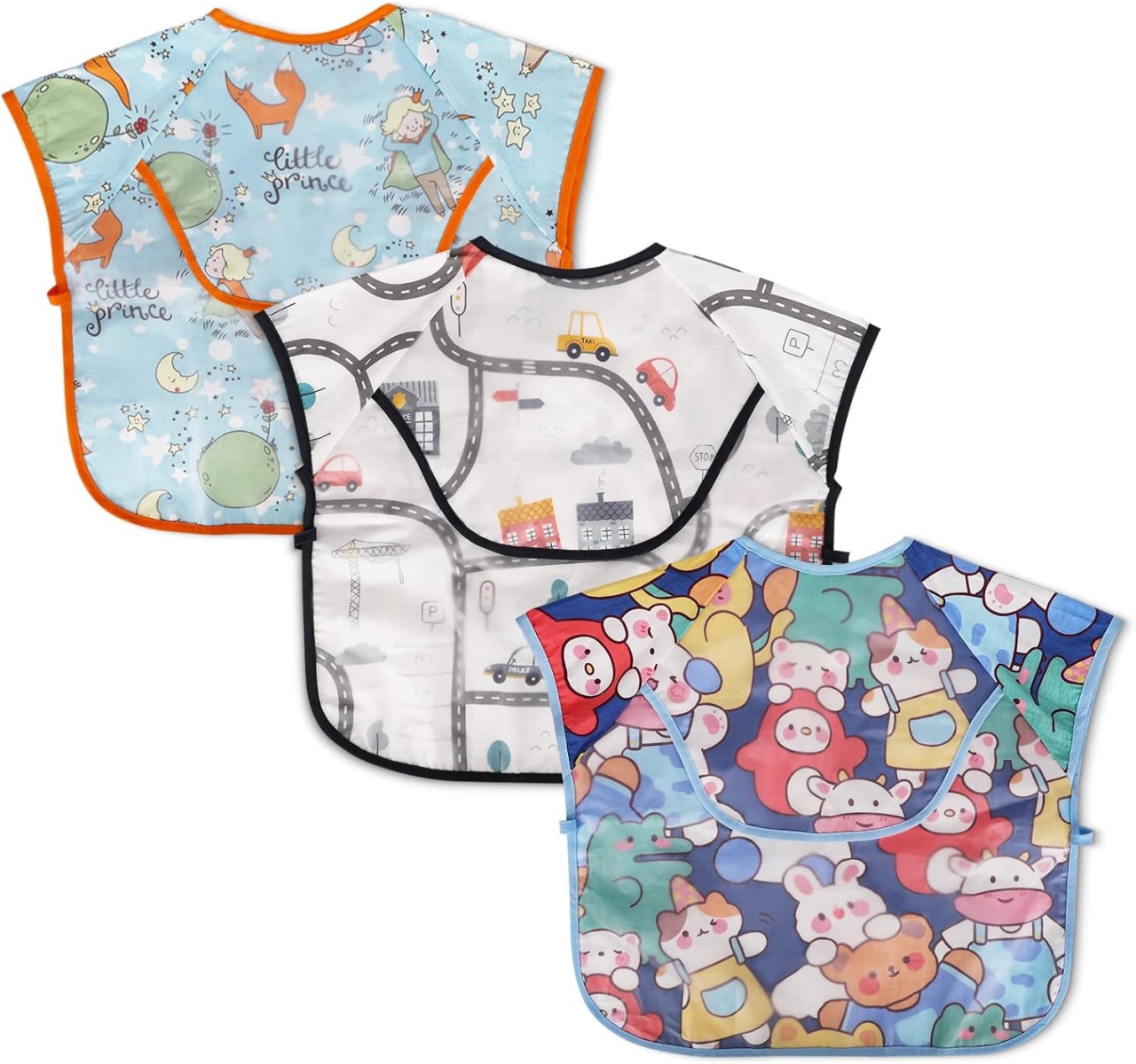 Set de 3 bavete pentru bebelusi PomeloBaby, bumbac/PEVA, multicolor, 40 x 40 cm, 6-36 luni