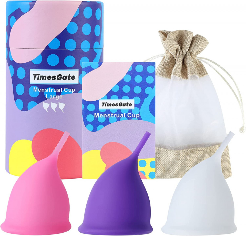 Set de 3 cupe menstruale TimesGate, silicon, roz/alb/mov, 63 x 45 mm accesorii