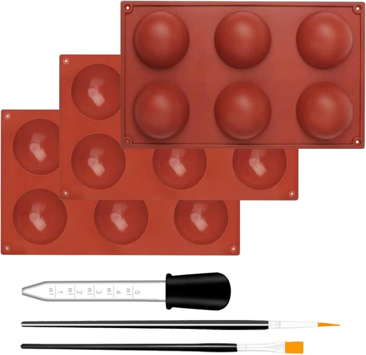 Set de 3 forme pentru ciocolata/prajituri cu un picurator si 2 pensule Winwild, silicon, maro, 29,5 x 17,5 x 3,3 cm