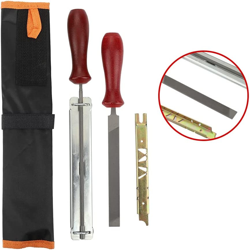 Poze Set de 3 instrumente pentru ascutire lant de drujba SAVIOR, otel/lemn, rosu/argintiu