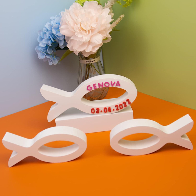 Set de 3 pesti mari si 60 pesti mici pentru botez ANYUNKEY, lemn, alb/roz