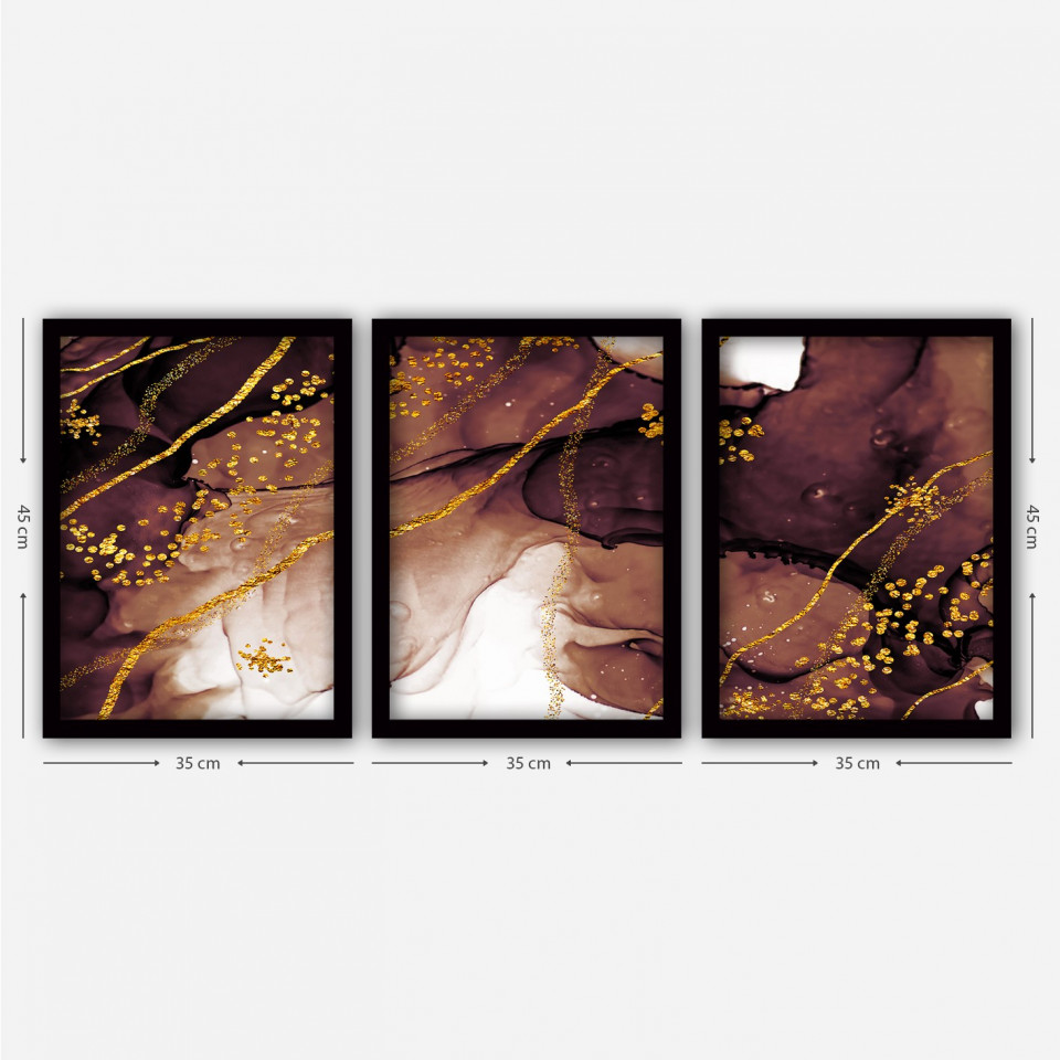 Set de 3 tablouri Lulu, lemn, negru/maro/auriu, 35 x 45 cm image2