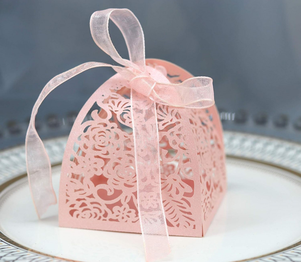 Set de 30 de cutii cadou pentru nunta/botez Azexcy, hartie/panglica, roz, 6 x 6 x 7 cm accesorii