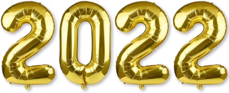 Set de 4 baloane MIAHART, cifra 2022, folie, auriu, 102 cm 102