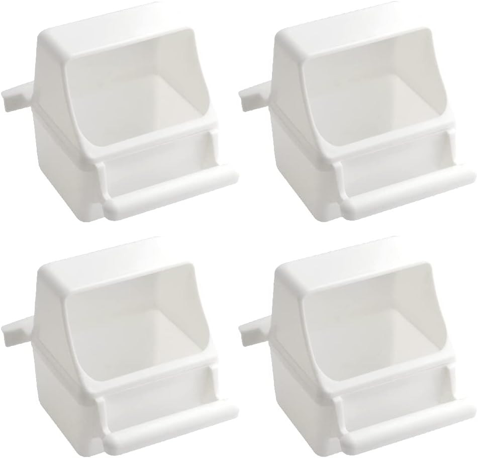 Set de 4 boluri pentru hranirea pasarilor in cusca XINMEIWEN, plastic, alb, 7 x 5 x 9 cm