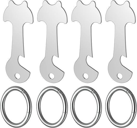Set de 4 brelocuri cu functie deblocare carucior supermarket Foonii, otel inoxidabil, argintiu, 6,1 x 2,3 cm