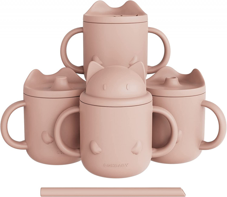 Set de 4 cani pentru bebelusi LYASIL, silicon, roz, 227 ml