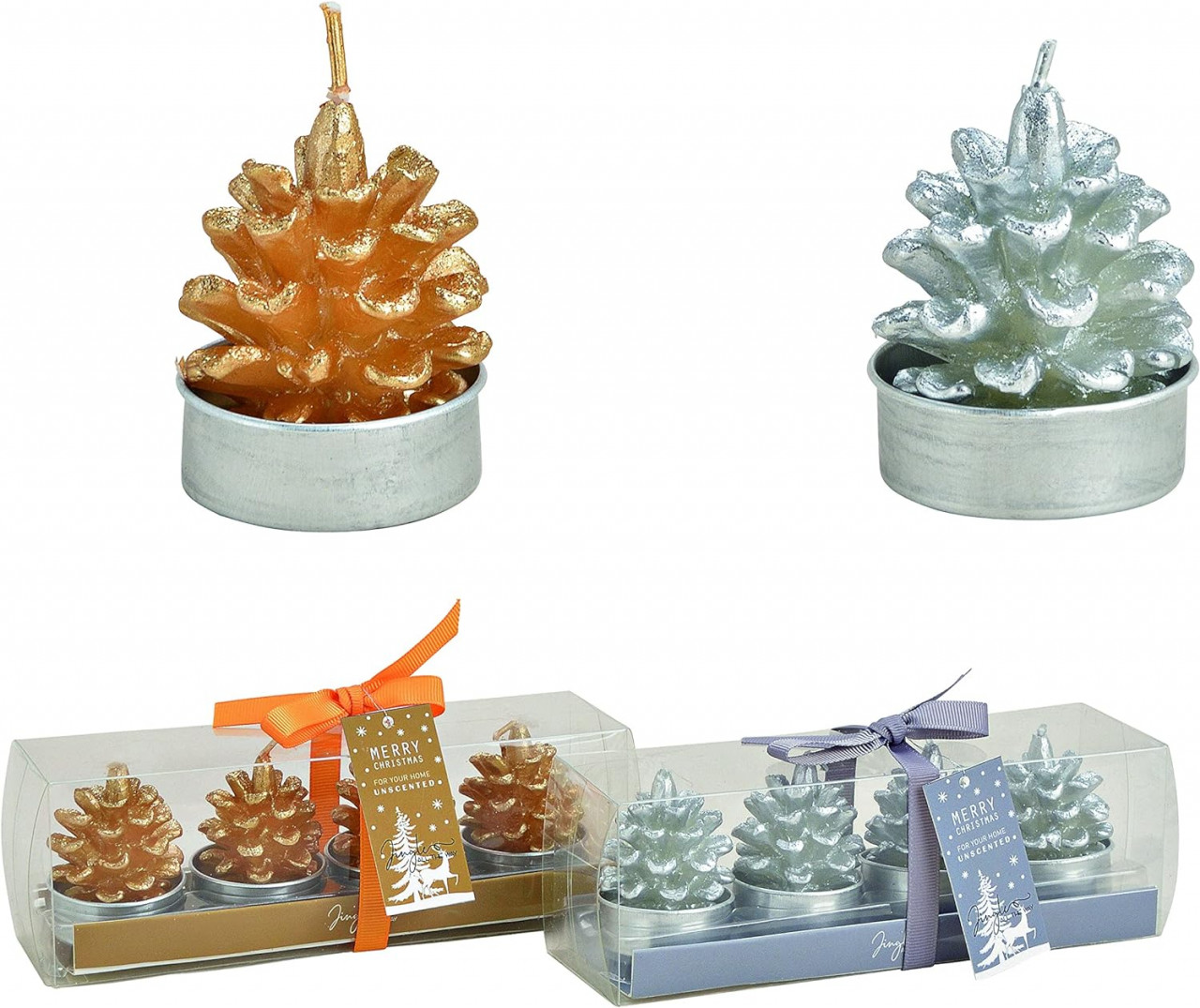 Set de 4 lumanari de Craciun KONTARBOOR, ceara, argintiu, 4 x 5 x 4 cm