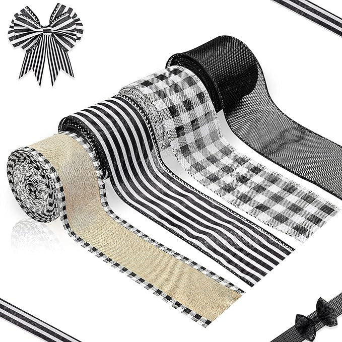 Set de 4 panglici Haooryx, in, negru/alb/gri, 2,5