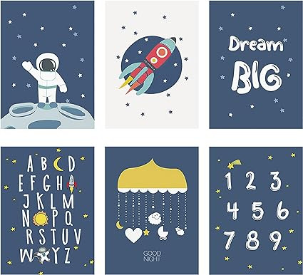 Set de 4 postere cu astronauti ED-Lumos, multicolor, A4