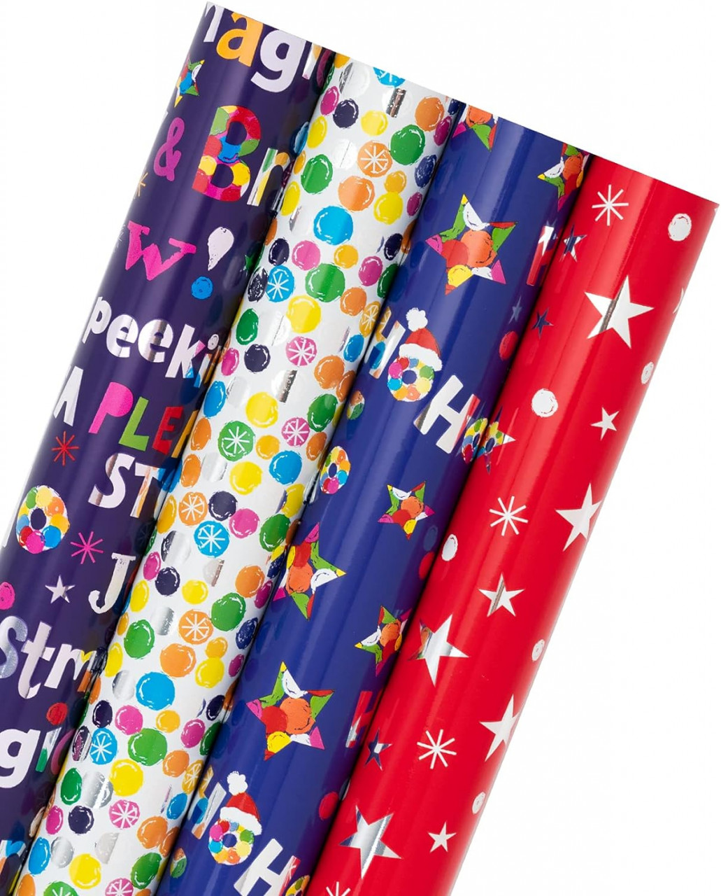 Set de 4 role de hartie metalica pentru ambalaj Holijolly, multicolor, 76 cm x 3.05 m