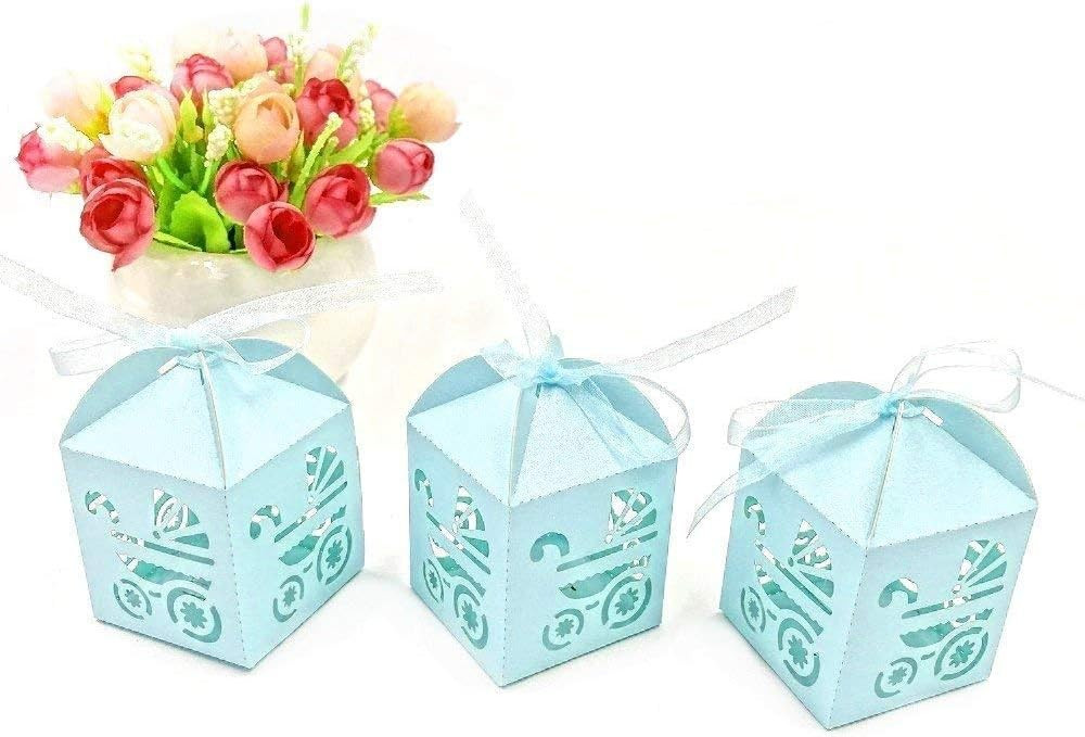 Set de 48 de cutii pentru botez JZK, hartie, albastru, 7,5 x 5,2 x 5,2 cm