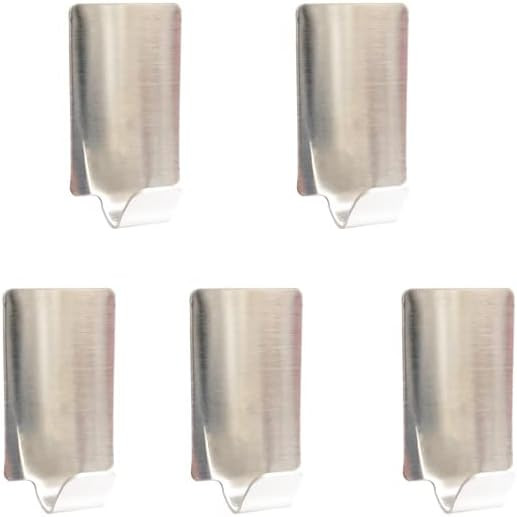 Set de 5 carlige autoadezive MIEWAA, otel inoxidabil, argintiu, 3.8 x 2.3 cm