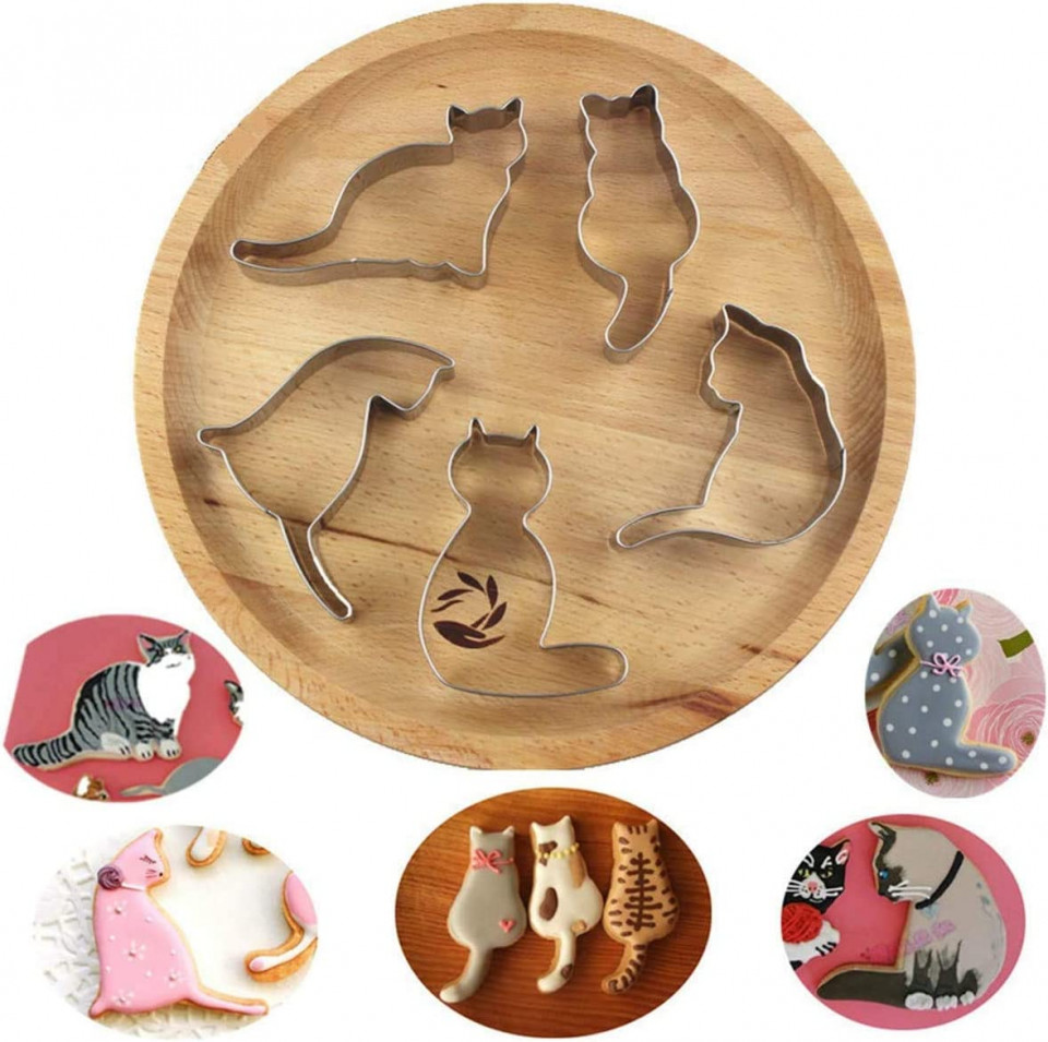 Poze Set de 5 forme pentru prajituri FOHYLOY, animale, otel inoxidabil, argintiu