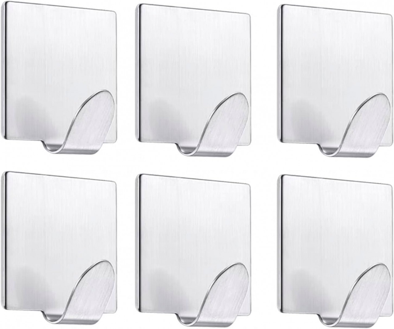 Set de 6 carlige autoadezive Bosdontek, otel inoxidabil, argintiu, 4,5 x 4,5 cm