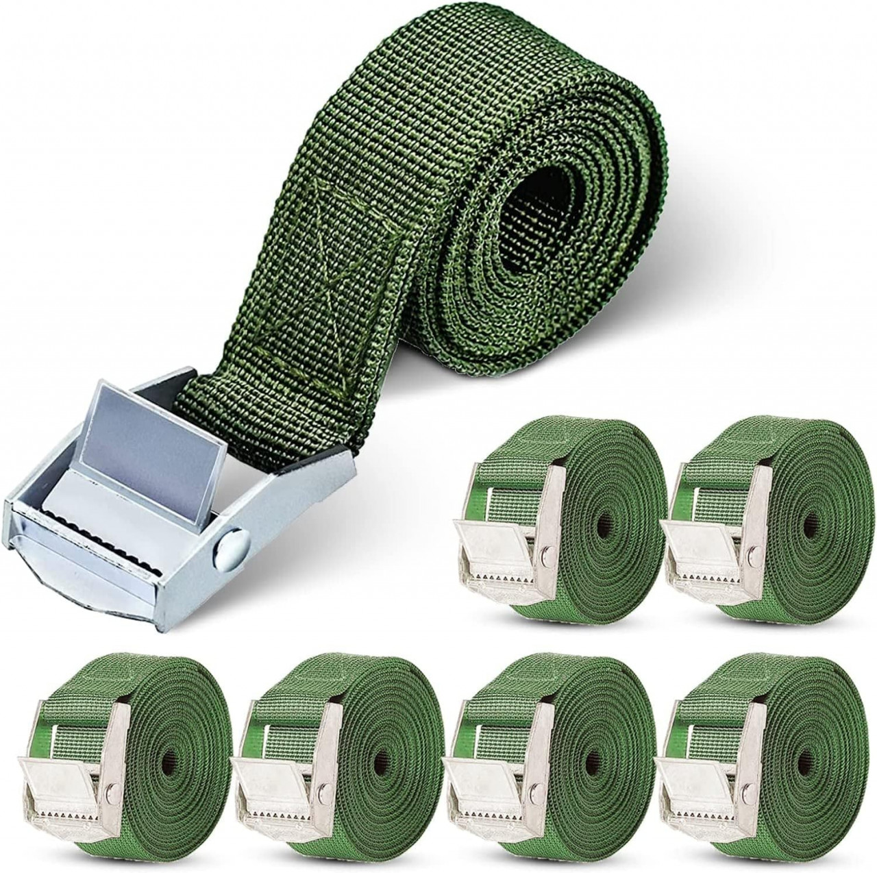 Set de 6 centuri pentru marfa Estepopt, poliester/aliaj, verde inchis/argintiu, 2,5 x 100 cm