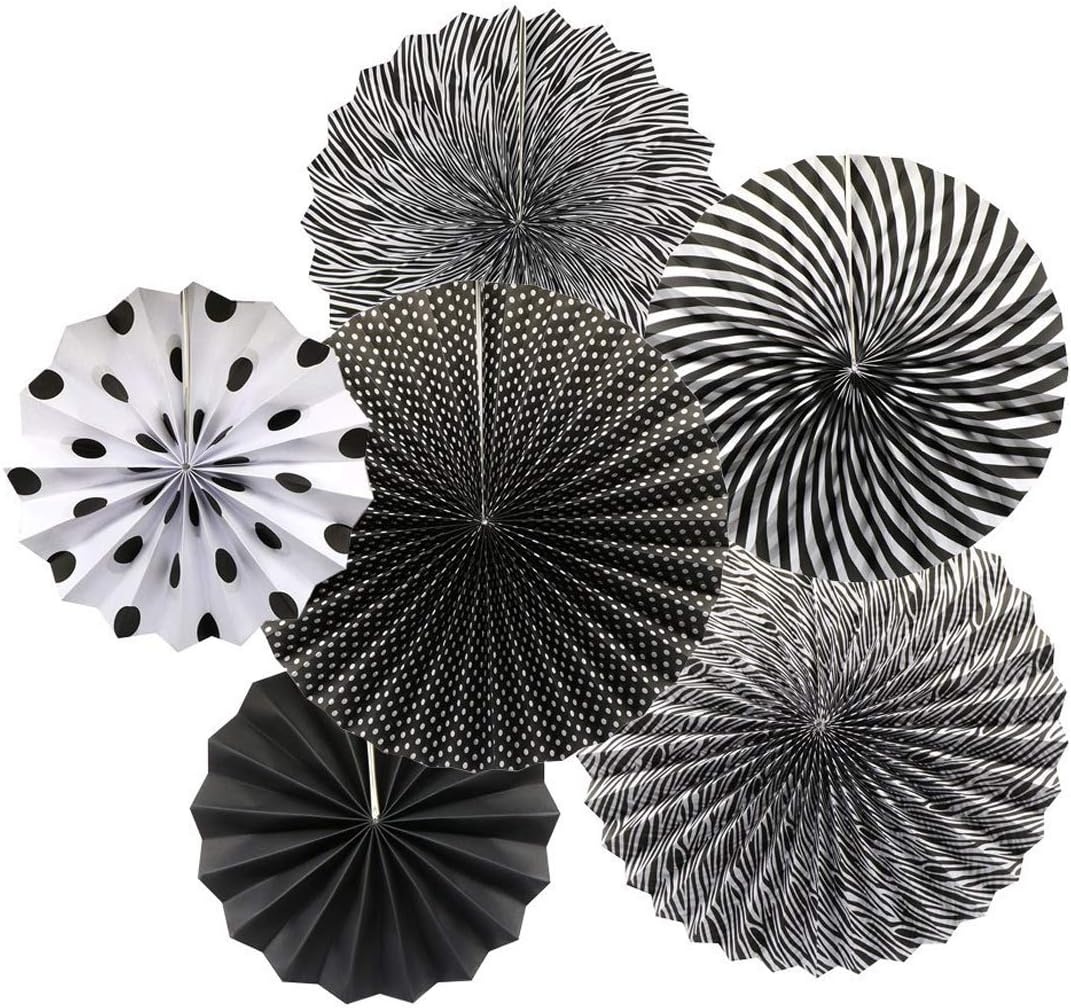 Set de 6 decoratiuni pentru petrecere ApisNest, hartie, negru/alb 20,3/30,4/40,6 cm