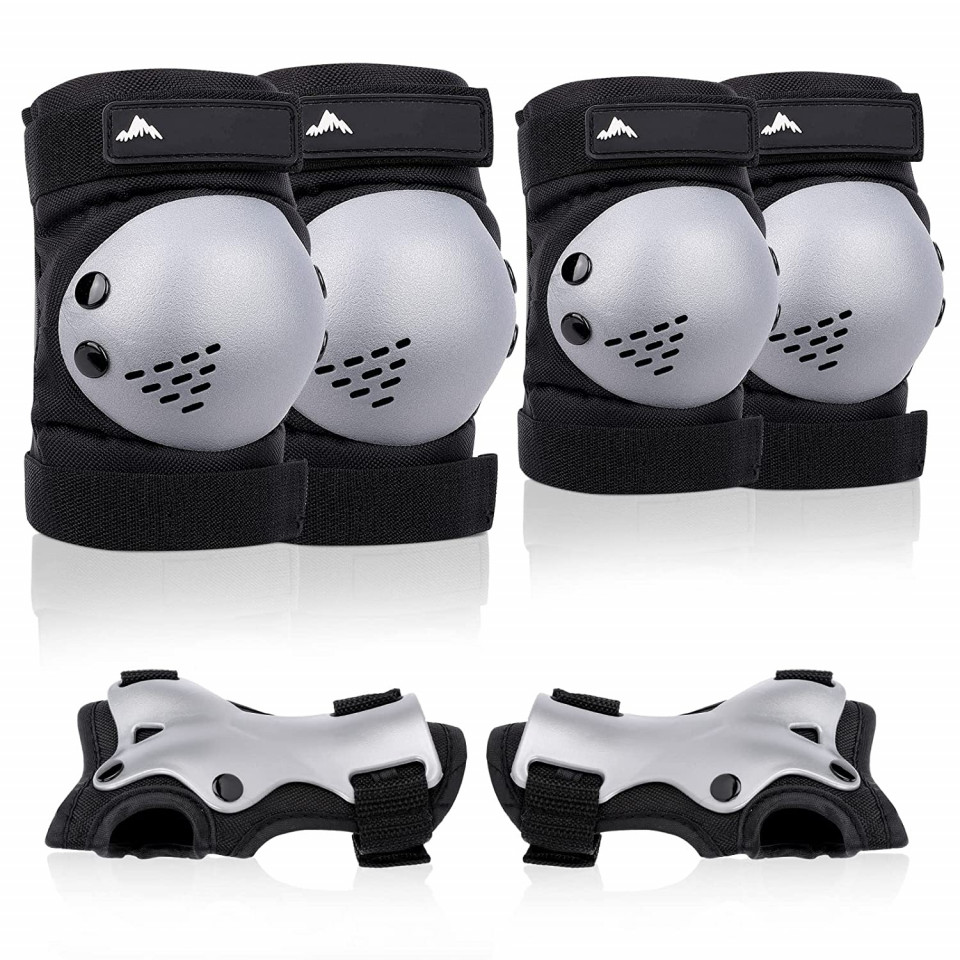 Set de 6 protectii pentru ciclism/patinaj GIEMIT, alb/negru, PVC/EVA, 6-13 ani, M