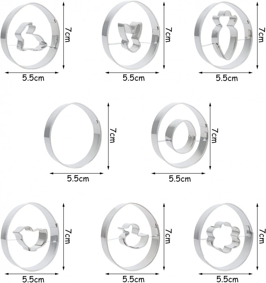 Poze Set de 8 forme pentru prajituri Sinwind, otel inoxidabil, argintiu, 7 x 5,5 cm