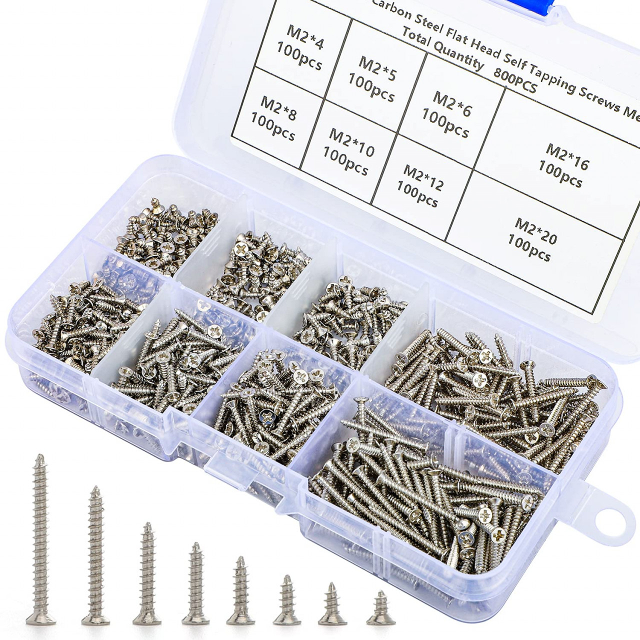 Set de 800 suruburi M2 pentru construcii COCHIE, otel carbon, argintiu, 4-20 mm