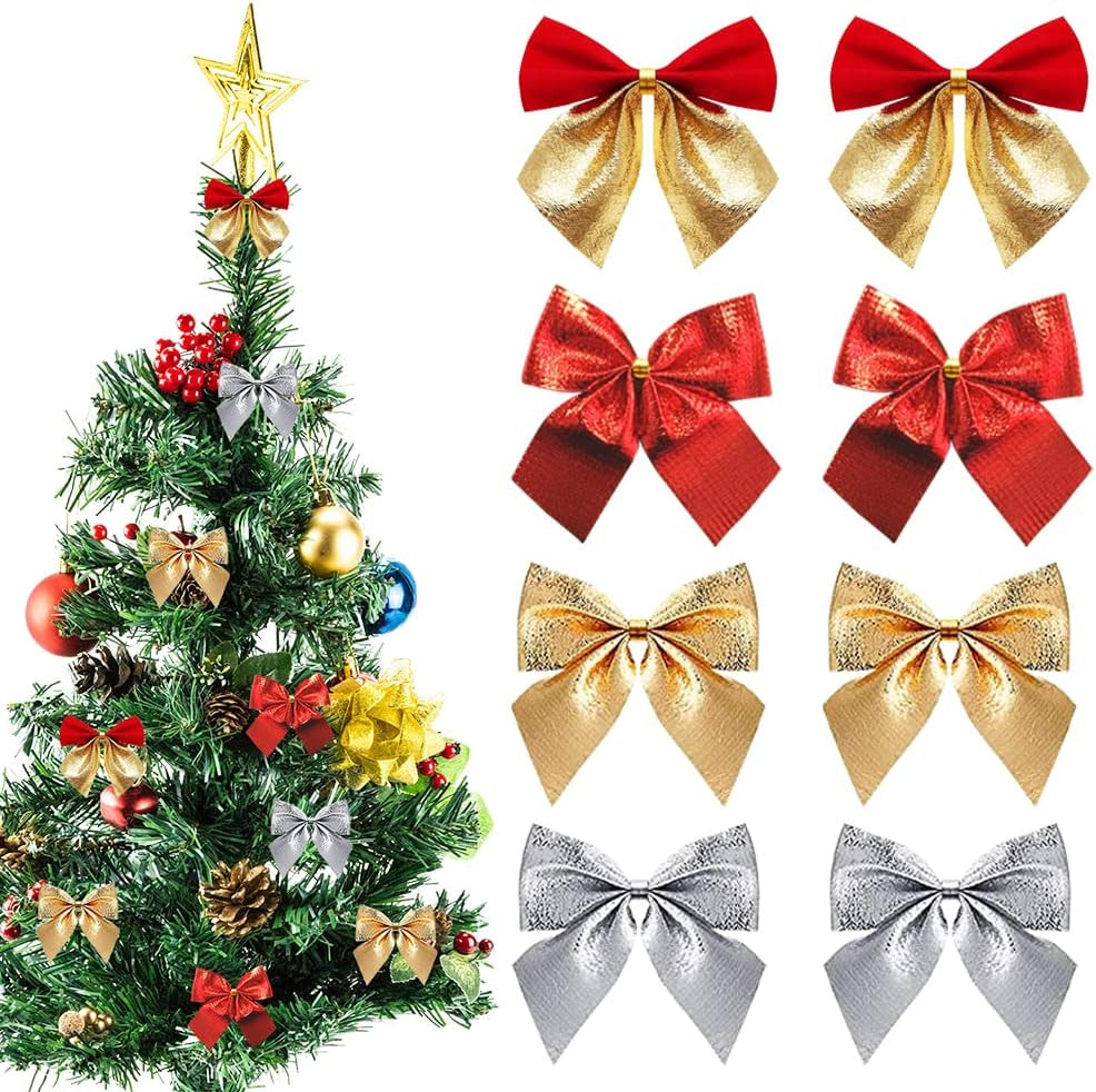 Set de 96 fundite pentru bradul de Craciun HUYIWEI, textil, auriu/argintiu/rosu, 6,6 x 5,5 cm