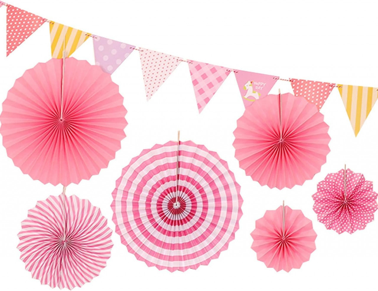 Set de banner cu 6 decoratiuni de petrecere Hmycl, hartie, roz