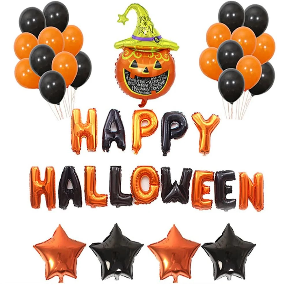 Set de petrecere pentru Halloween Ancuioyz, latex/folie, negru/portocaliu, 100 piese