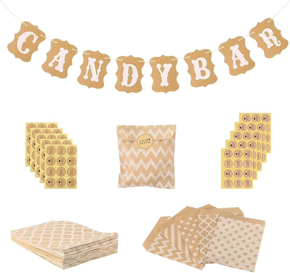 Set decoratiuni pentru Candy Bar Rishengyueheng, hartie, maro, 111 piese