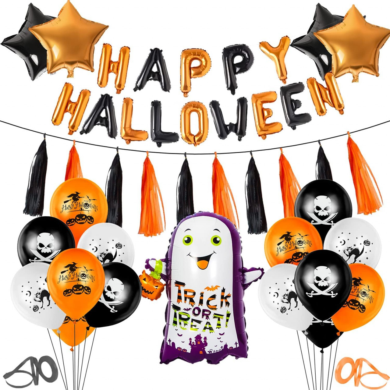 Set decoratiuni pentru Halloween THEXIU, folie/latex, multicolor, 31 piese