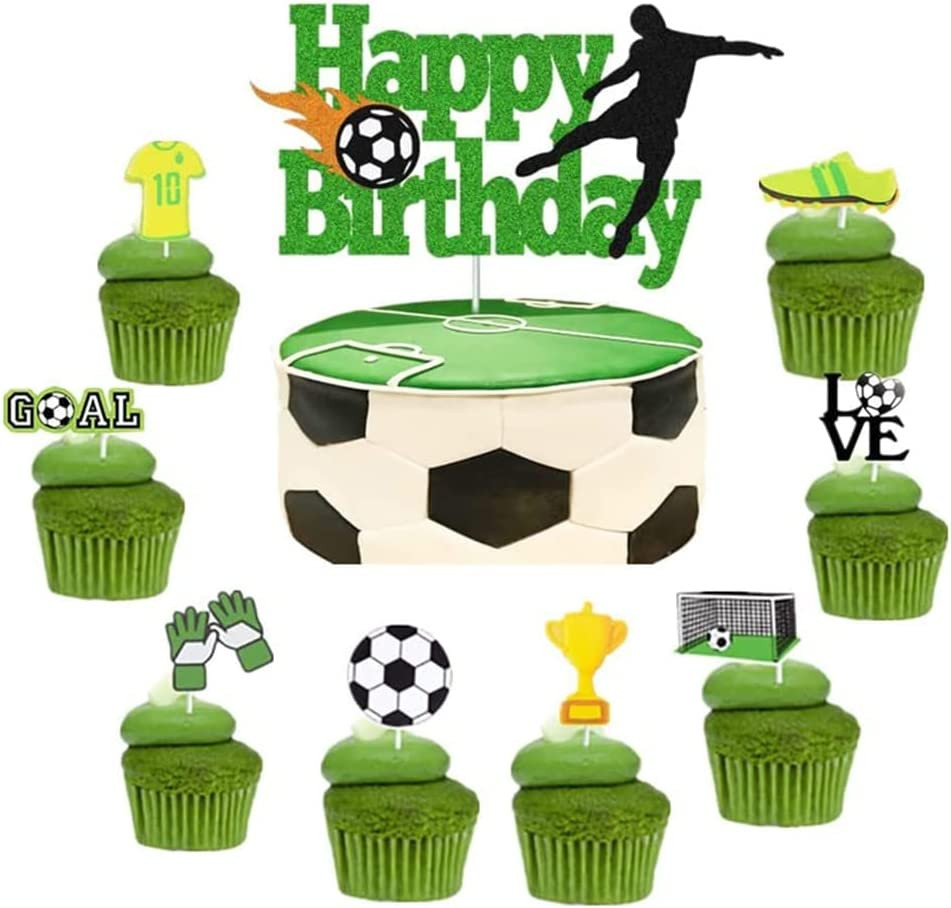 Set decoratiuni pentru ornare tort Hjhl, hartie, multicolor, fotbal, 8 piese