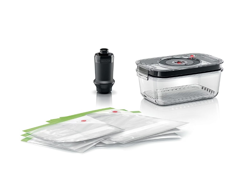 Set depozitare vacuum Bosch: casoleta sticla, pompa vidare, 3 pungi mici si 3 pungi mari, Resigilat, Grad A
