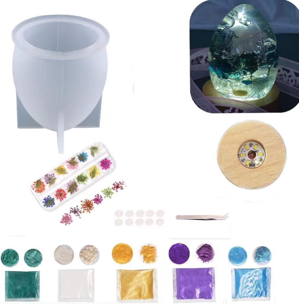 Set matrita pentru rasina epoxidica cu suport LED, silicon, alb, 7,4 x 8,8 cm