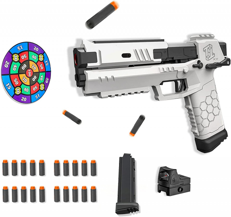 Set pistol de jucarie cu gloante de spuma si tinta SK MISS, plastic, multicolor, 32 x 17 cm Articole imagine noua