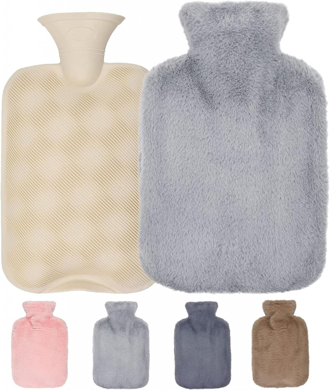 Set sticla cu capac si husa pentru apa calda Fohyloy, cauciuc/textil, gri, 2 L, 31 x 21 cm