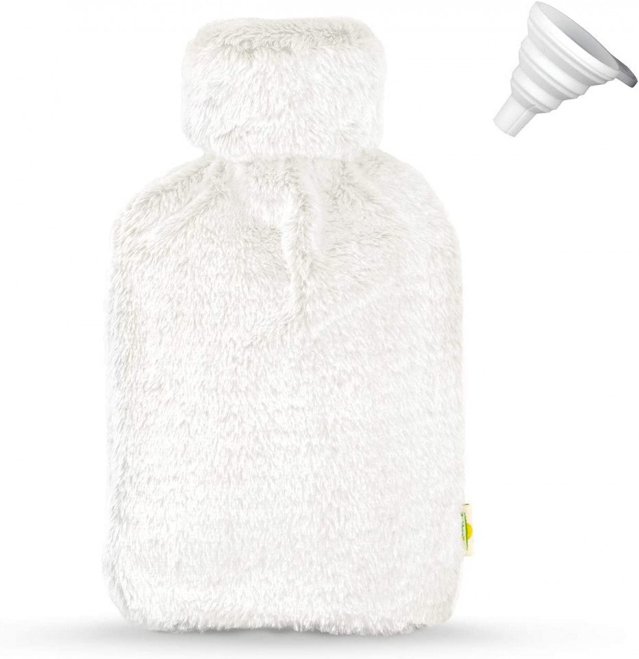 Set sticla cu husa pentru apa calda BetterDay®, cauciuc/textil, alb, 2 L
