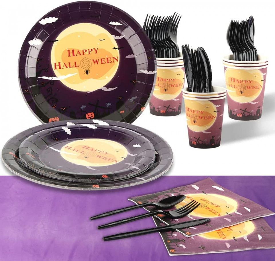 Set vesela pentru petrecerea de Halloween FainFun, hartie/plastic, multicolor, 81 piese
