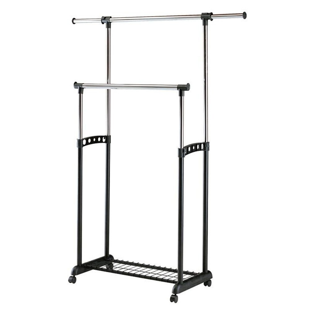 Stender dublu HM 11, reglabil pe inaltime, cu suport pantofi, cromat 97/170 x 44 x 90/142