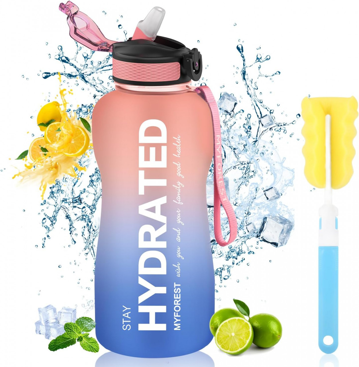 Sticla de apa Myforest, silicon, roz/albastru, 2.2 l