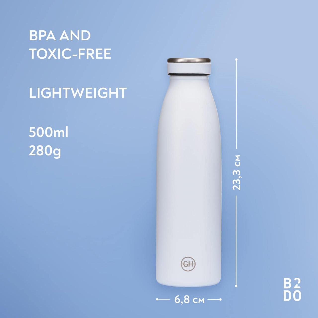 Poze Sticla termica pentru apa B2DO, otel inoxidabil, albastru deschis, 500 ml, 23,3 x 6,8 cm